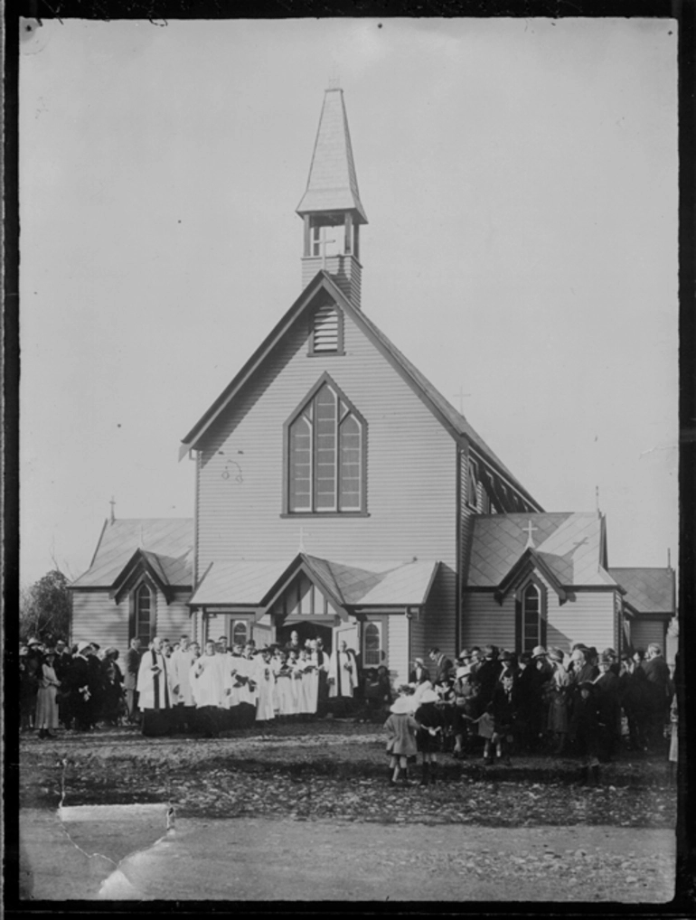 Image: St Johns Church, Westport with the choir, clergy and congregation gathered outside