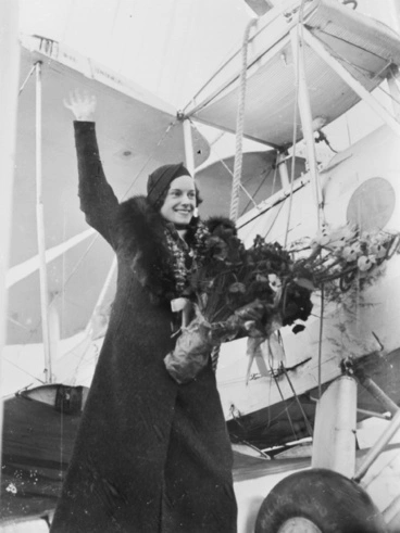 Image: Jean Batten being welcomed at Auckland after her flight from England to Australia, 1934
