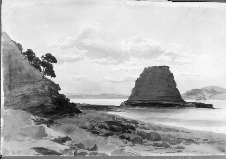 Image: Painting looking west from Mission Bay showing Bastion Rock...1898