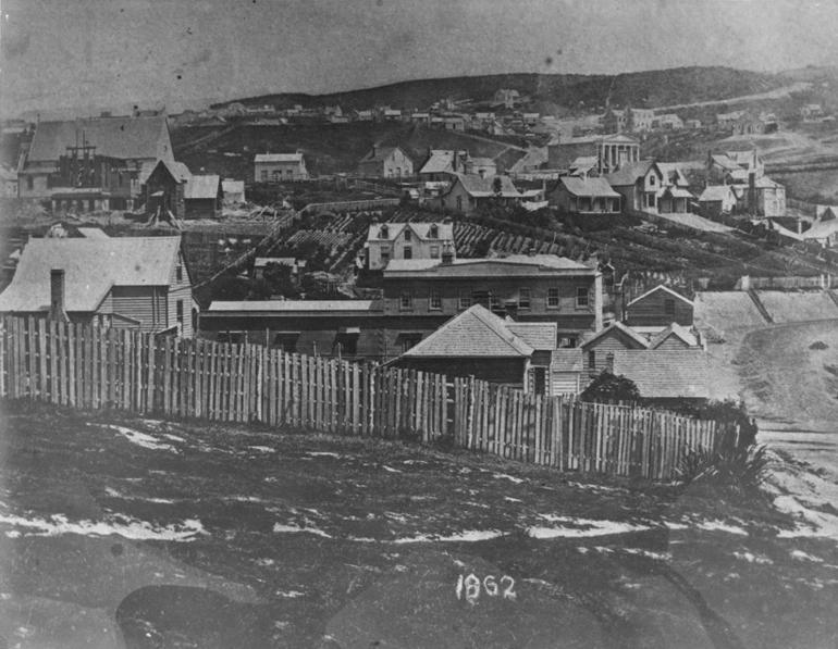 Image: Otago Boys high School, High Street, Rattray Street, Dunedin, 1862