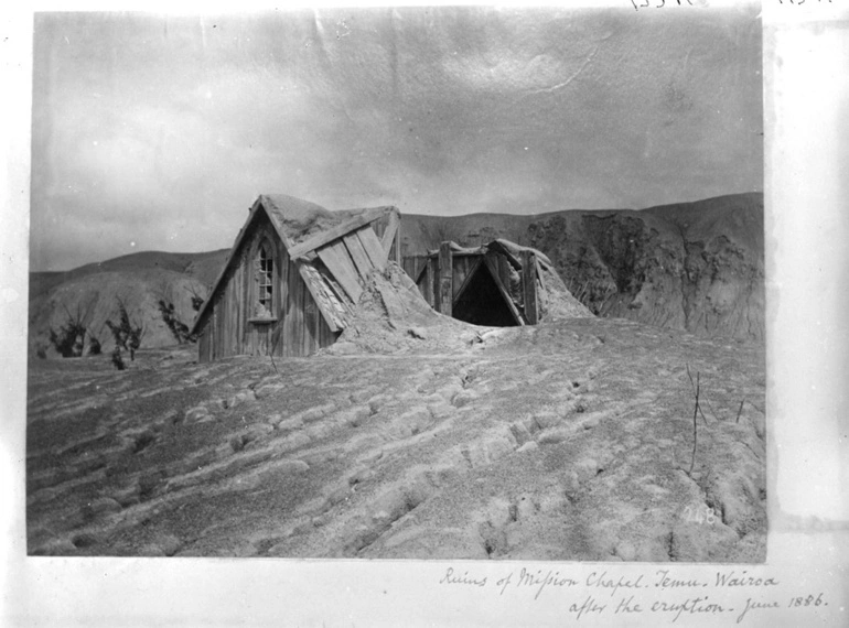 Image: Ruins of mission chapel at Te Wairoa...1886