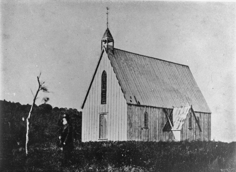 Image: Chapel at Te Wairoa Mission Station before Tarawera eruption, 1860-86