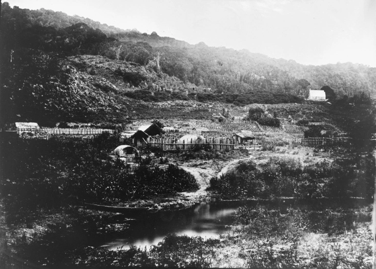 Image: Te Wairoa Mission chapel and station...1860-86