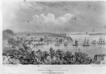 Image: Lithograph by Joseph Merrett looking west over Commercial Bay...1841