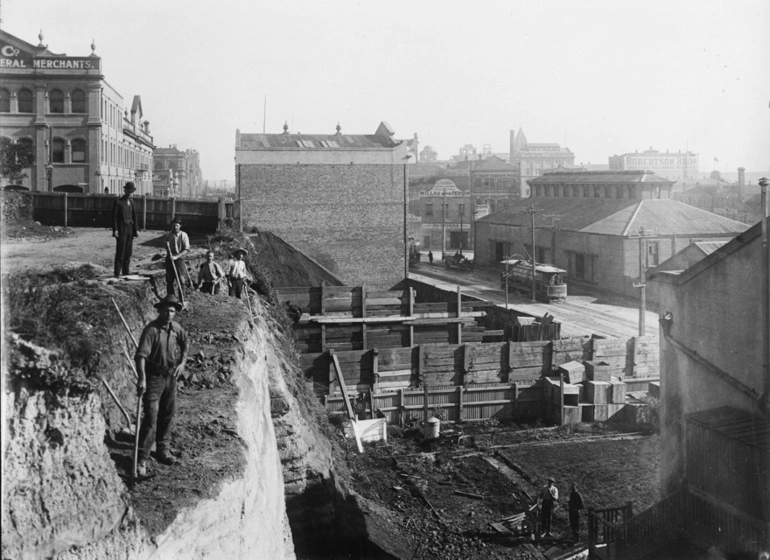 Image: Looking west from Emily Place over excavations in progress on Point Britomart...1914