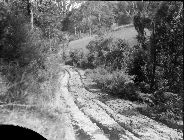 Image: Showing cart tracks in the mud in a road in Albany, 1905