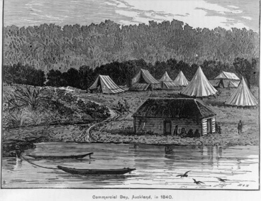 Image: A drawing looking south from Waitemata harbour over Commercial Bay...1840
