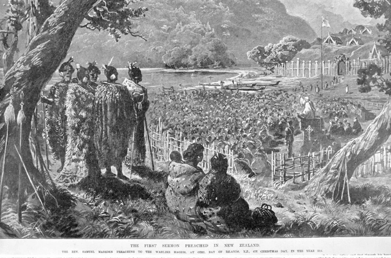 Image: Samuel Marsden preaching at Oihi Bay, Christmas 1814