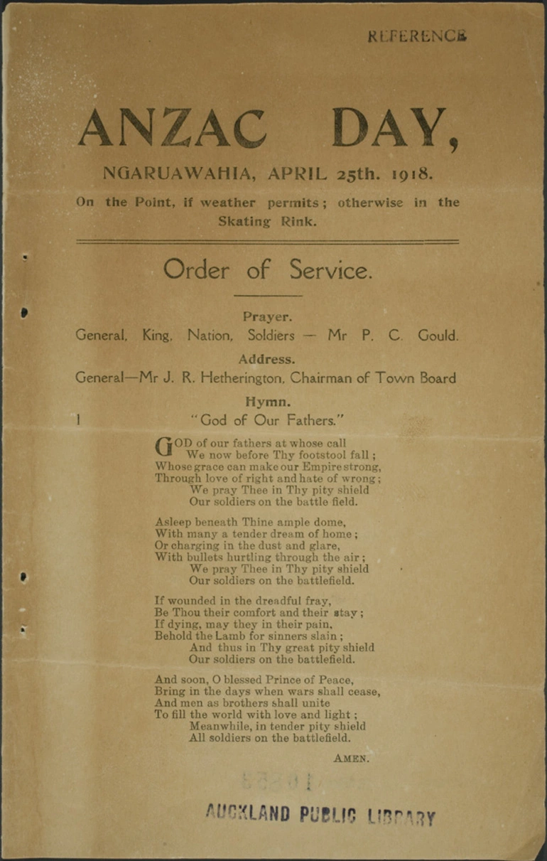 Image: Anzac Day, Ngaruawahia, April 25th, 1918.