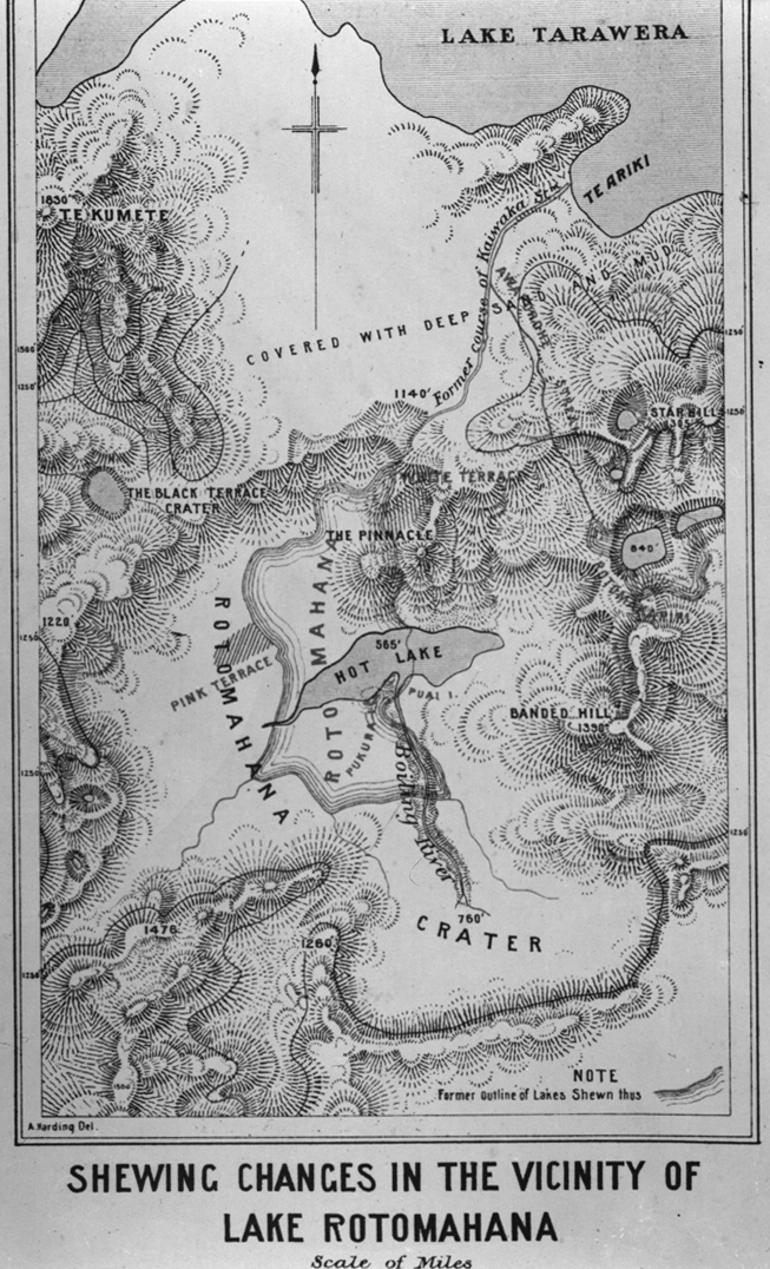 Image: Showing a map of the changes in the vicinity of Lake Rotomahana...
