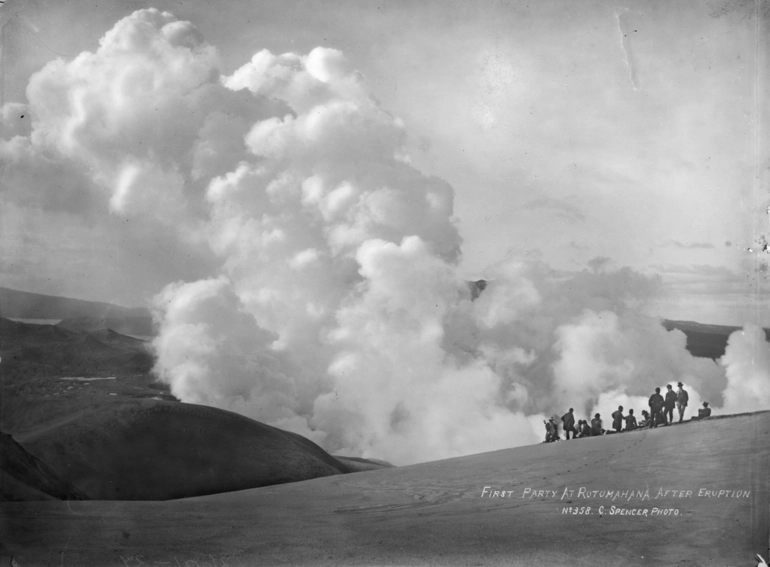Image: First Party at Rotomahana after Erutption. No.358 C.Spencer Photo