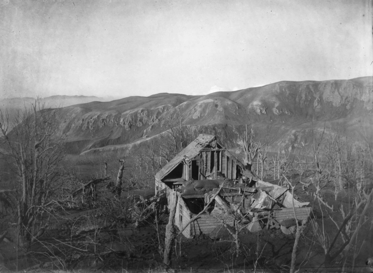 Image: Showing the ruins of Captains Ways house at Te Wairoa after the eruption of Mount Tarawera in 1886