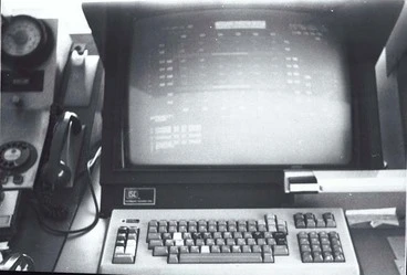 Image: Computer terminal inside the Auckland HArbour Bridge Authority control room 1980s