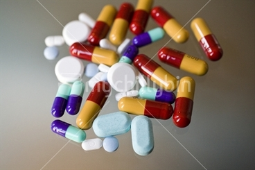 Image: brightly coloured prescription pills