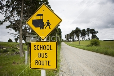 Image: School bus sign on a country road
