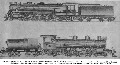 Image: An ink drawing by R. J. Pearce, a second-year fitter-turner at the Hutt Workshops, of two locomotives in service on the New Zealand Railways. The drawing shows (above) the 4-8-4 “K” class locomotive, and below the 4-6-2 Ab class “Pacific” type