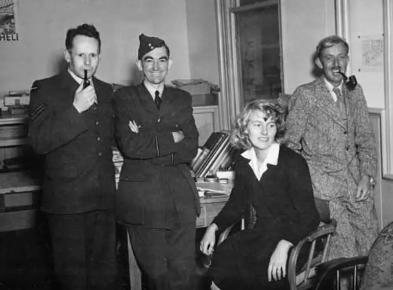 Image: Members of the War History Branch including Ruth Ross and John Dobrée Pascoe (far right), about 1945