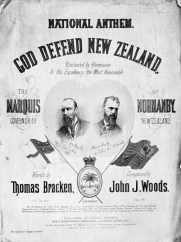 Image: The first edition of 'God Defend New Zealand', for which Thomas Bracken wrote the words