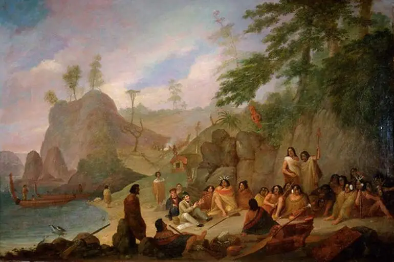 Image: Earle, Augustus 1793-1838 :[Meeting of the artist and Hongi at the Bay of Islands, November 1827]