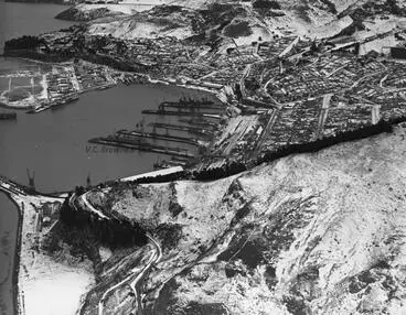 Lyttelton Wharves with snow (PB0202/3) Image: Lyttelton Wharves with snow (PB0202/3)
