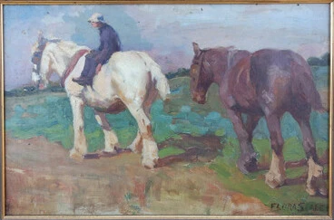 Image: Untitled [Two Clydesdale Horses and Rider] - Flora Scales