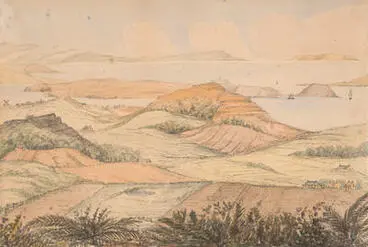 Entrance to Auckland Harbour, Waitemata River, New Zealand from One Tree Hill Image: Entrance to Auckland Harbour, Waitemata River, New Zealand from One Tree Hill