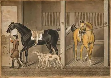 Image: [Huntsman with Hunters and Dogs in Stable]