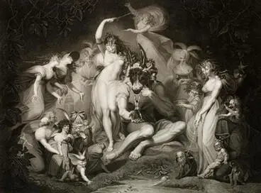 Shakespeare: Midsummer-Night's Dream, Act IV, Scene I: A wood - Titania, Queen of the fairies, Bottom, fairies attending Image: Shakespeare: Midsummer-Night's Dream, Act IV, Scene I: A wood - Titania, Queen of the fairies, Bottom, fairies attending