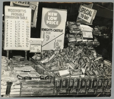 Soap display with decimal conversion chart, Woolworths Image: Soap display with decimal conversion chart, Woolworths