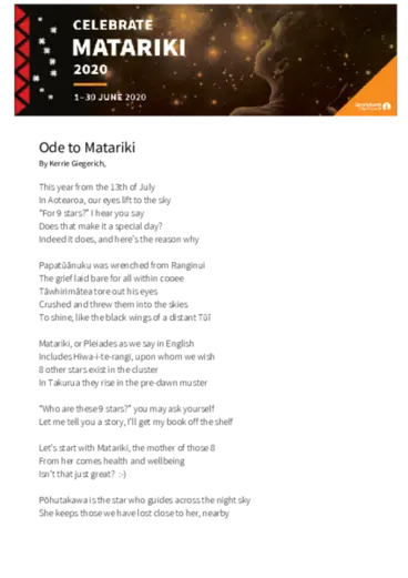 Ode to Matariki Image: Ode to Matariki