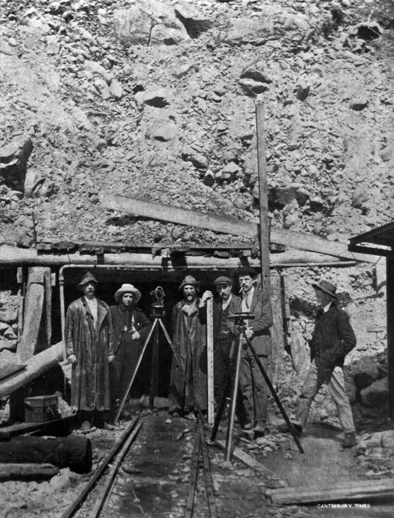 Image: Engineering staff at the mouth of the Otira tunnel