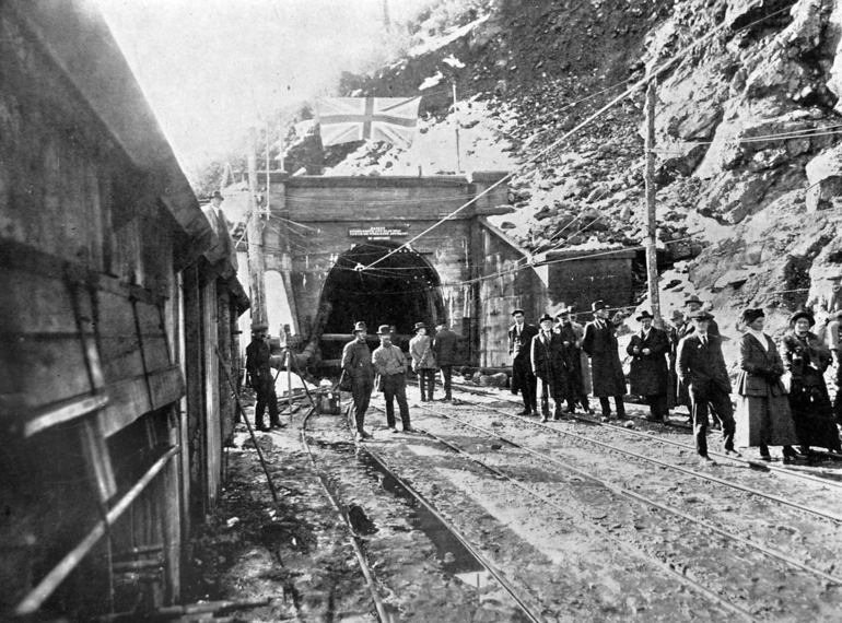 Image: The tunnel mouth, with the Union Jack displayed above it
