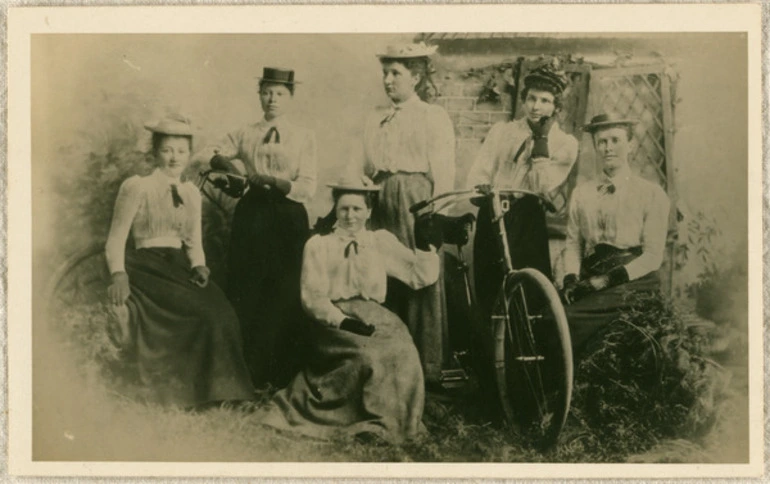 Image: Six women with two bicycles