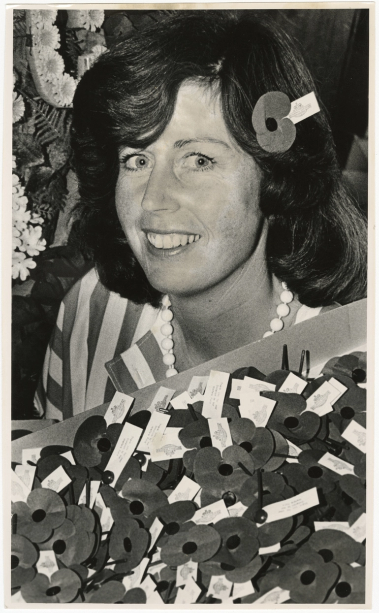 Image: Bernice Armstrong with Christchurch made Anzac poppies