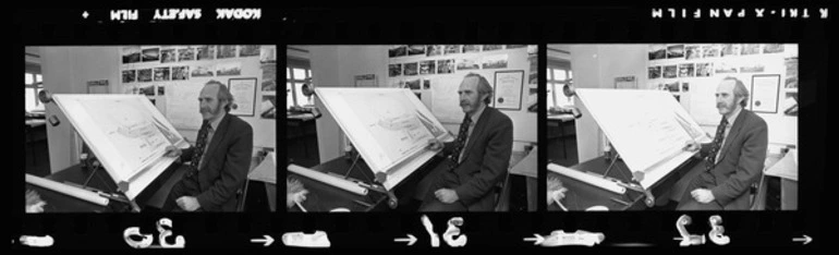 Image: Bill Lovell-Smith at his desk with plans