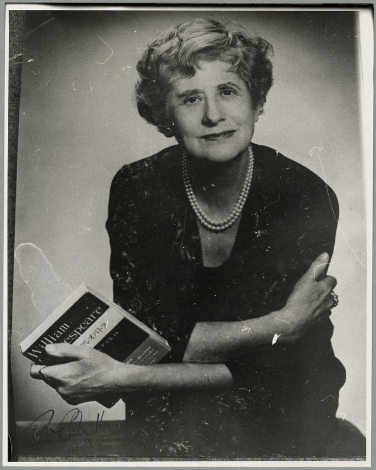 Image: Ngaio Marsh holding a book