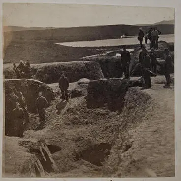 Native earthworks at Rangiriri basically destroyed. Taken Nov 21 1863 Image: Native earthworks at Rangiriri basically destroyed. Taken Nov 21 1863