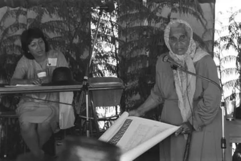 Image: Whina Cooper speaking at Waitangi Hui