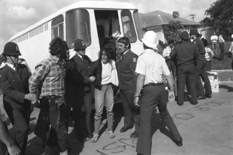 Image: Protestors clash with police. Orakei Bastion Point Occupation