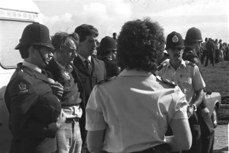 Image: John Minto detained by police. Orakei Bastion Point Occupation