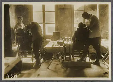 In a disused farm-house behind the lines. Everything possible is done to save the soldiers teeth. Extraction is only resorted to when absolutely necessary Image: In a disused farm-house behind the lines. Everything possible is done to save the soldiers teeth. Extraction is only resorted to when absolutely necessary