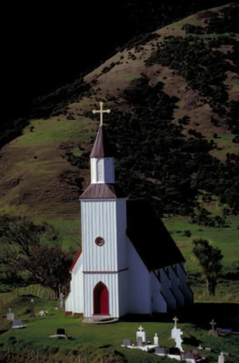 Image: St Gabriel's Church (1899), Pawarenga.  This was probably designed by its builder, Robert Shannon.  It is one of many isolated wooden Gothic churches in Northland.