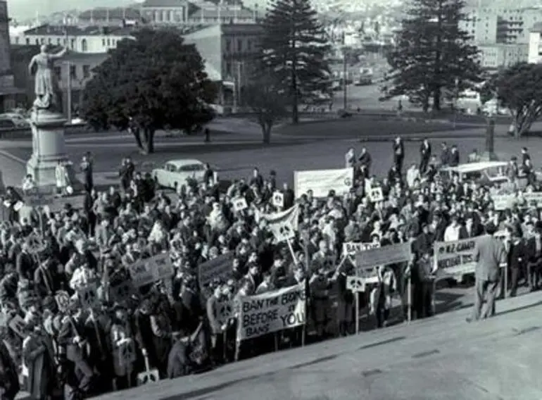 Image: Campaign for Nuclear Disarmament parade on Parliament, 1962.