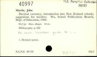 Decimal currency; introduction into New Zealand schools; suggestions for teachers Image: Decimal currency; introduction into New Zealand schools; suggestions for teachers