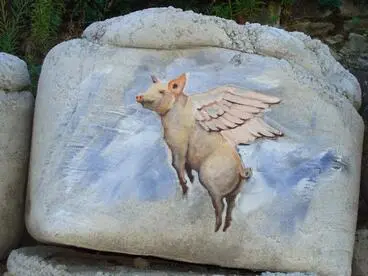 Image: Digital Photograph: Painting on Retaining Wall, Flying Pig