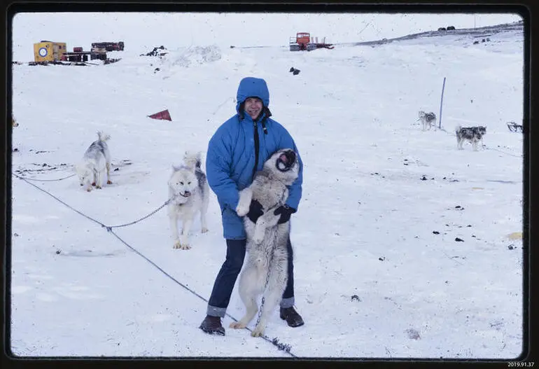 Image: Slide: Bryan Register and Husky dogs, 1968