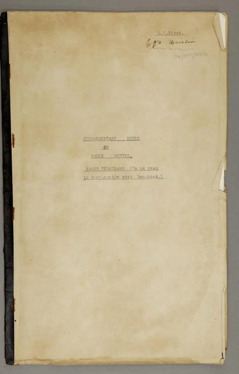 Image: Supplementary notes on cable routes. Radio telegrams (to be read in conjunction with Handbook)