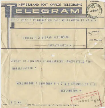 Image: Mobilisation telegram