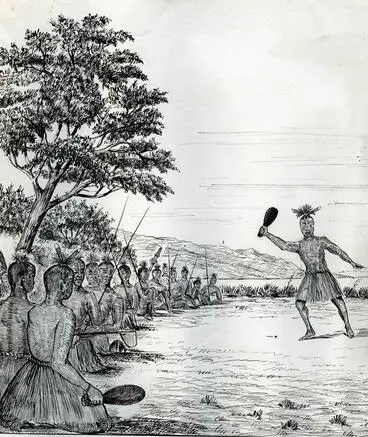 Image: Drawing, Māori war party