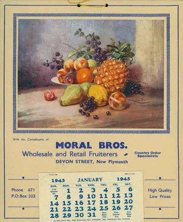 Image: Calendar. Moral Bros Wholesale and Retail Fruiterers 1945